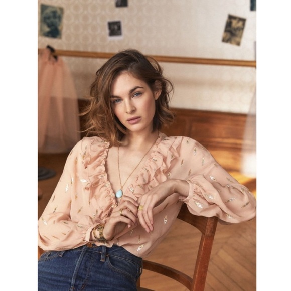 Sezane Izaac Shirt in Rosy Beige Lurex, Size 38/US 6 - Picture 2 of 13